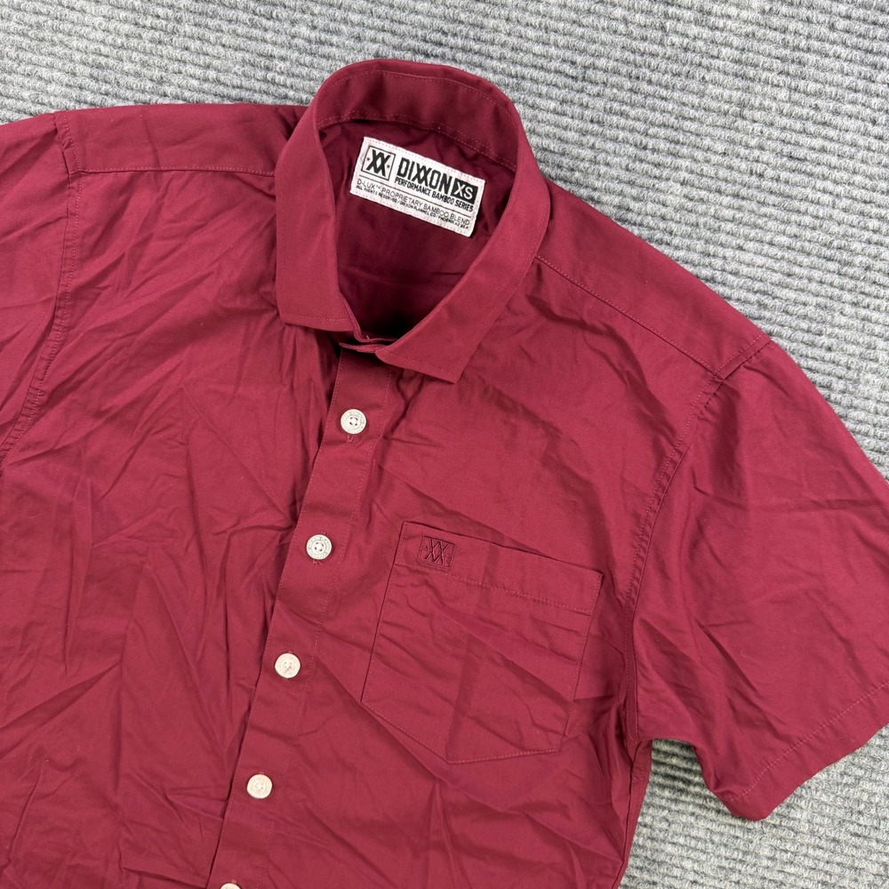 Dixxon Performance Bamboo Series Short Sleeve Button Down Shirt Maroon Mens XS